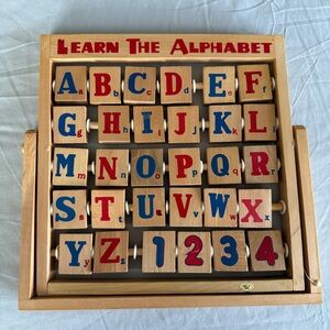 Wooden Learn the Alphabet & Numbers Flip Blocks - Red & Blue